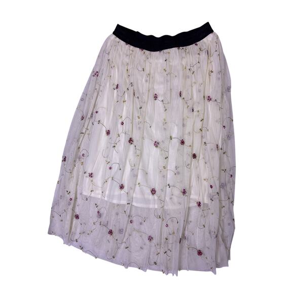 Tenki Dresses & Skirts - Sheer White Floral Embroidery Skirt M Cottagecore Coquette Fairycore Feminine